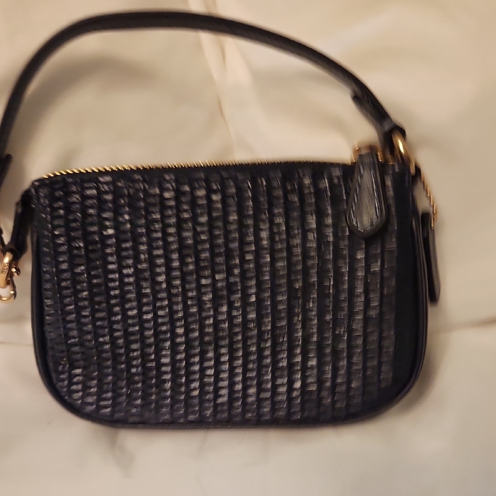 Coach Black Woven Leather Wristlet with Gold Hardware - Picture 3 of 6